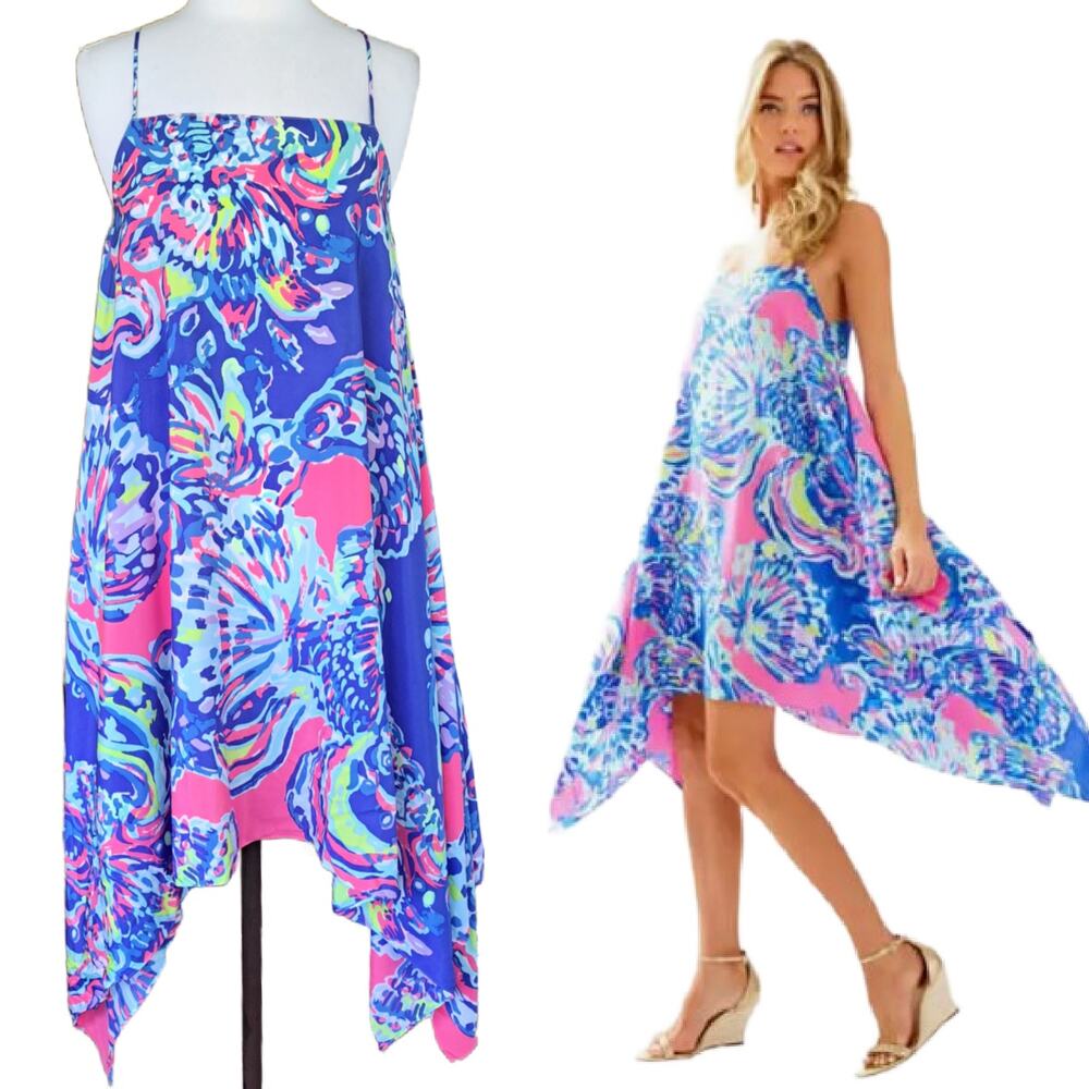 LILLY PULITZER Kimi Silk Dress Size Small Coastal Retreat Flowy Asymmetrical Hem